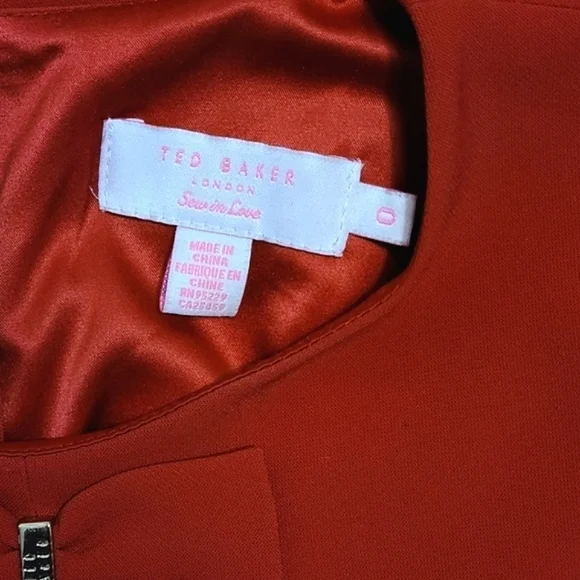 TED BAKER Red Finna Bow Detail Mini Dress Women's Size Ted 0/ US 2 - Picture 13 of 15